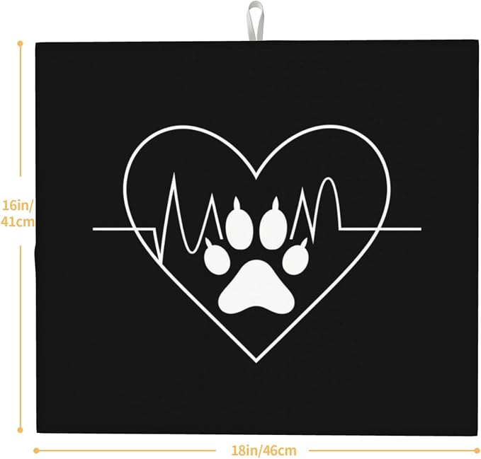 White Heart Paw Print Black