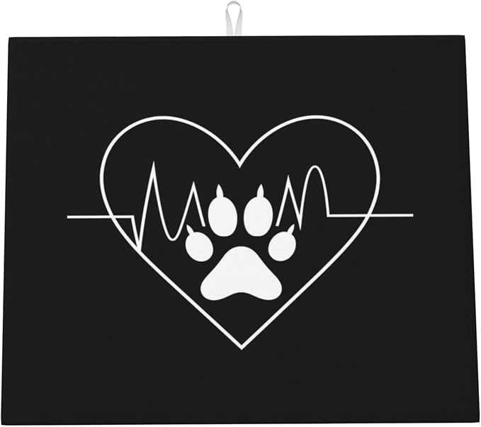 White Heart Paw Print Black