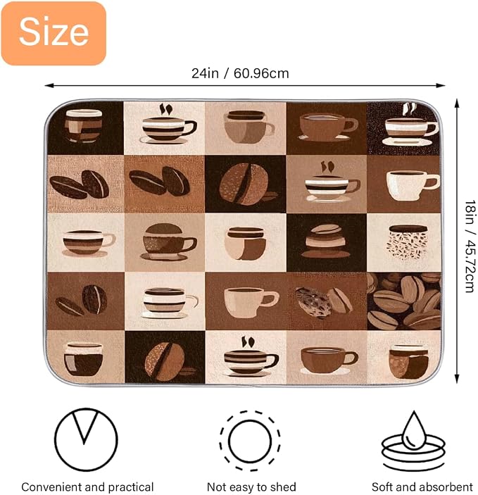 Retro Coffee Beans Cups Plaid