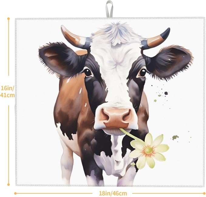 Watercolor Cow Yellow Daisy