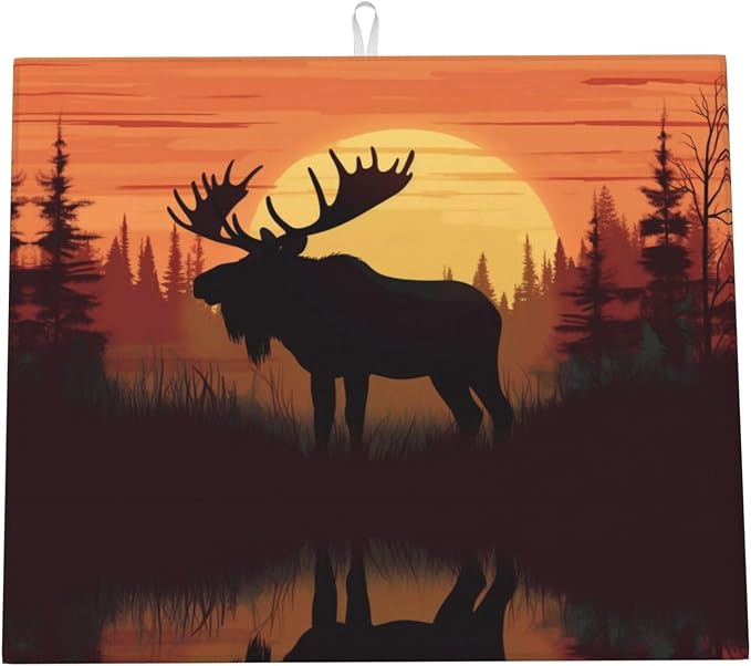 Sunset Pine Tree Moose Silhouette