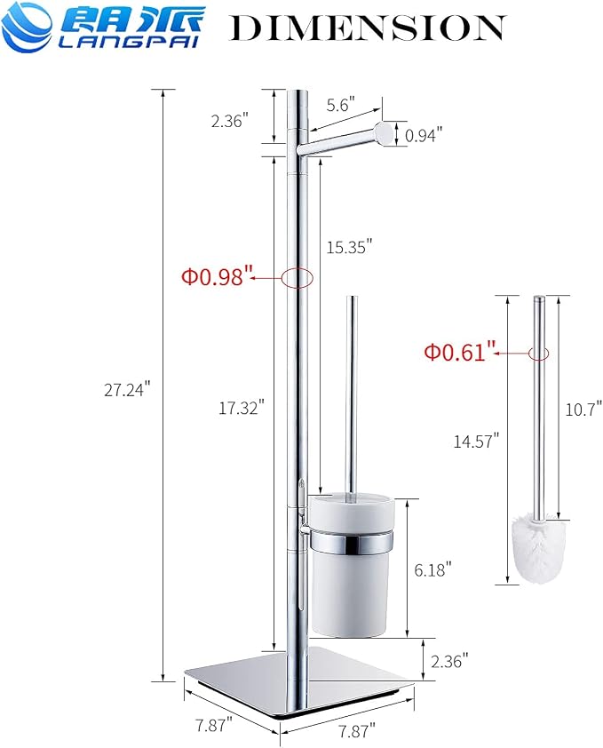 Brass Toilet Brush and Roll Paper Holder Set