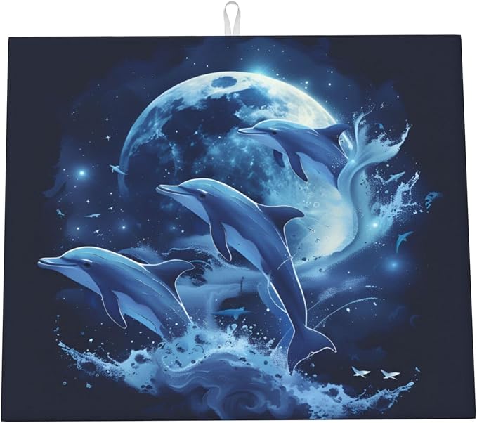 Blue Dolphin Ocean Moon Night