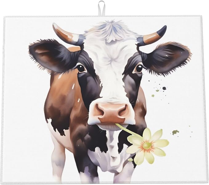 Watercolor Cow Yellow Daisy