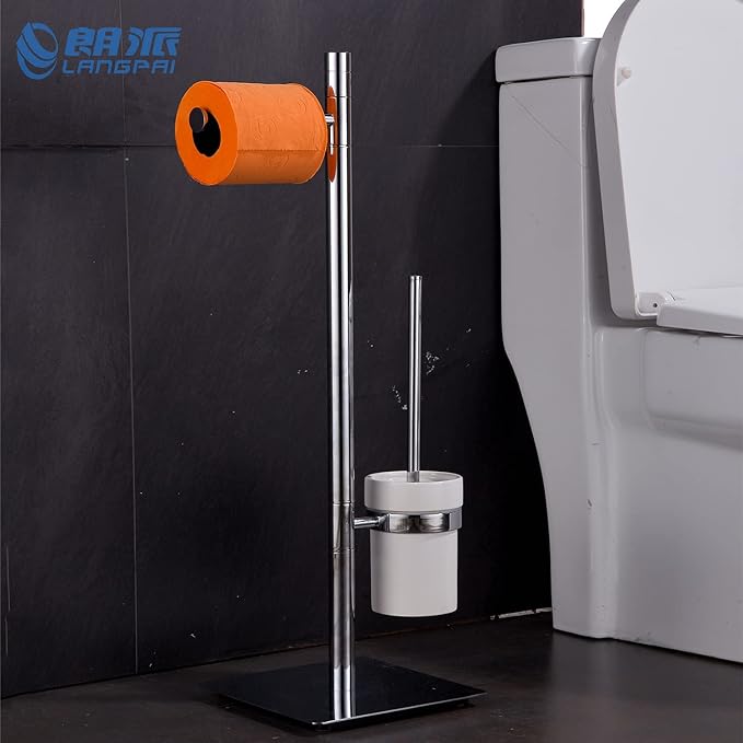 Brass Toilet Brush and Roll Paper Holder Set
