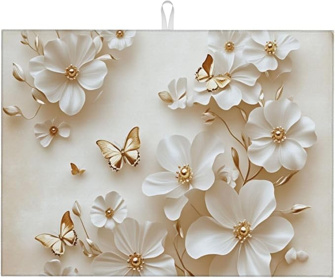 White Flowers Gold Butterflies Elegant
