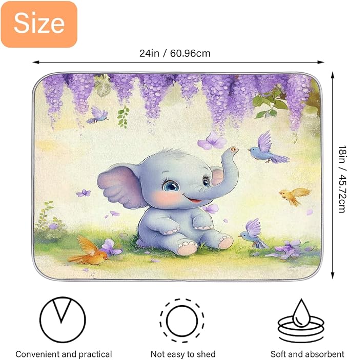 Purple Elephant With Birds Flowers