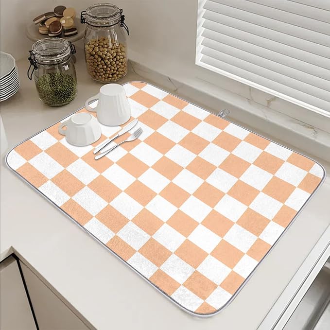 White Peach Plaid Checkerboard