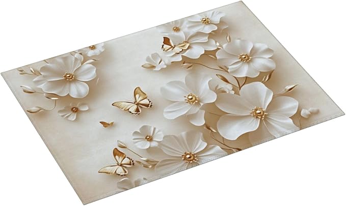 White Flowers Gold Butterflies Elegant