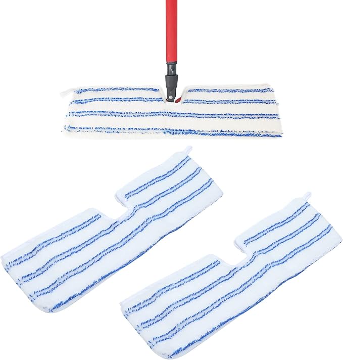 Blue & White Stripe Microfiber Mop Pads | Reusable, Machine-washable Mop Head Replacement