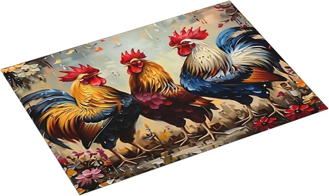 Colorful Roosters Floral Garden