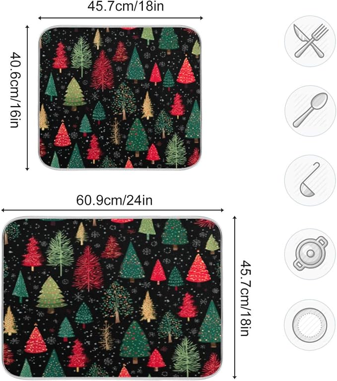 christmas trees, in dark green and red colors