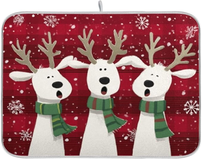 three white cartoon reindeer
