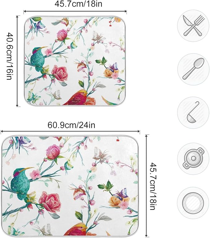 Watercolor flowers and birds