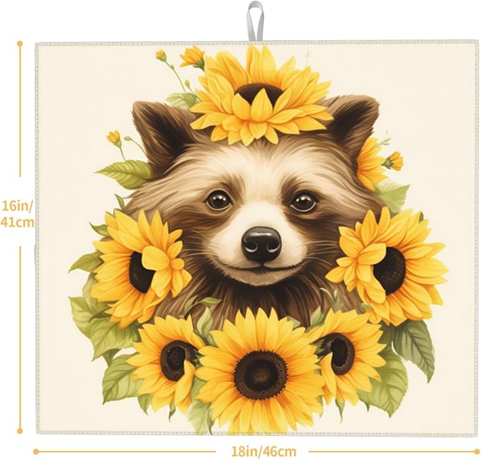 Cute Raccoon Yellow Sunflower Floral