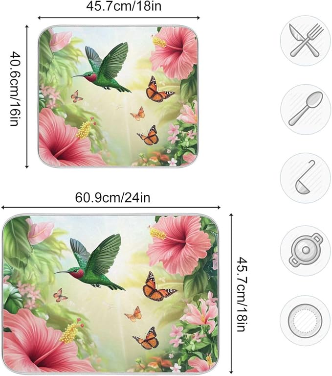 Hibiscus and Hummingbirds Green
