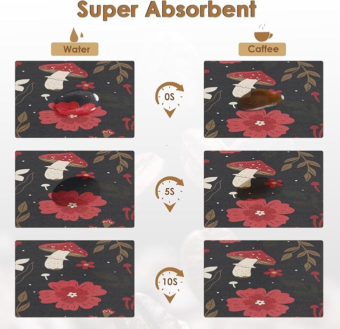Mushroom Red Floral Black