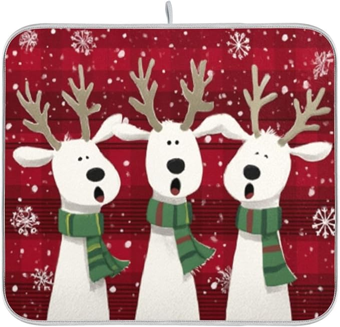 three white cartoon reindeer