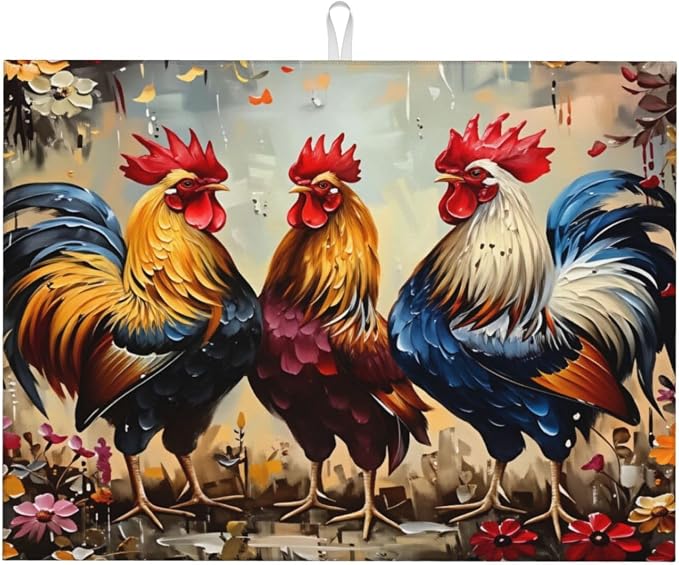 Colorful Roosters Floral Garden