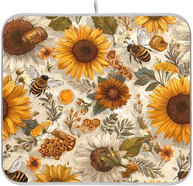Beige Bees Sunflowers Daisy