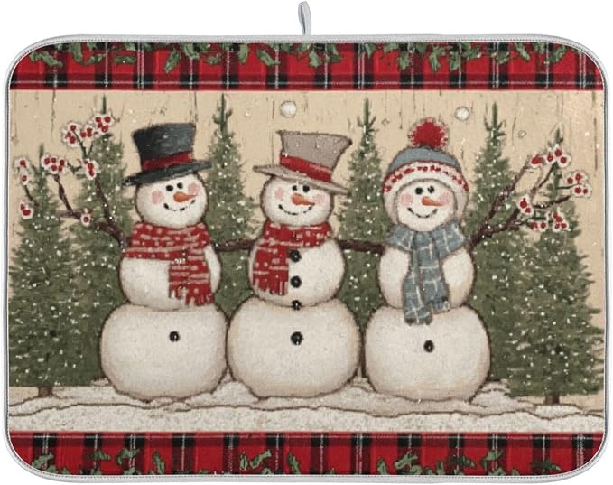 three snowmen dressed in winter