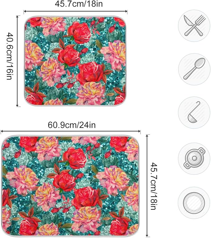Teal Red Pink Flowers