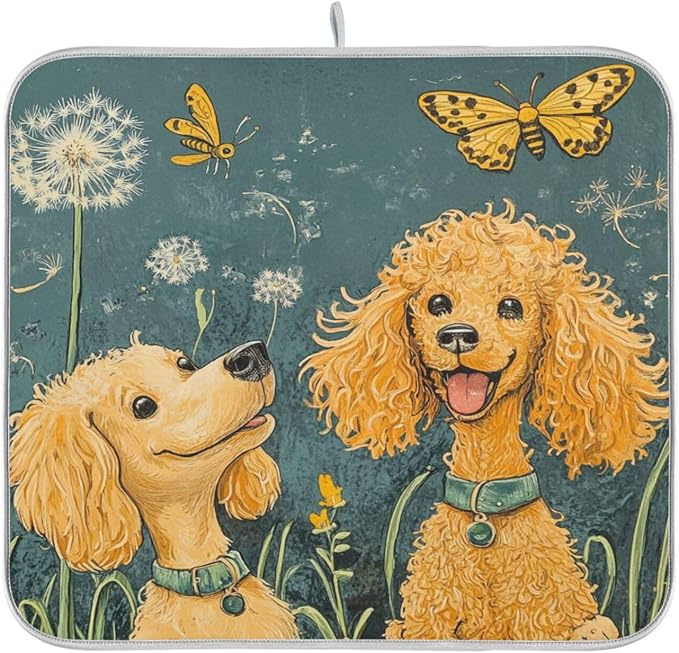 happy poodles and butterflies bees dandelion
