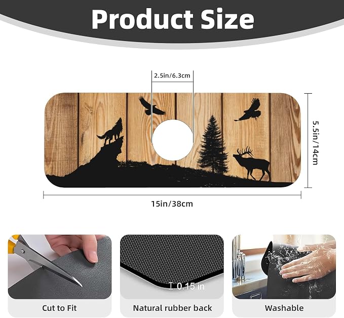 Retro Rustic Wolf Deer Forest Brown Wood