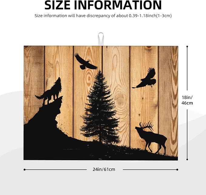 Retro Rustic Wolf Deer Forest Brown Wood