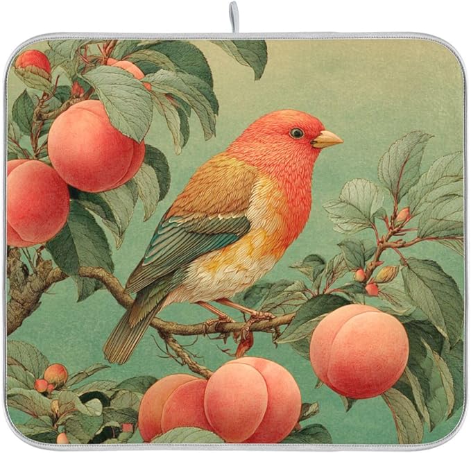 Peach Tree Birds Orange Teal