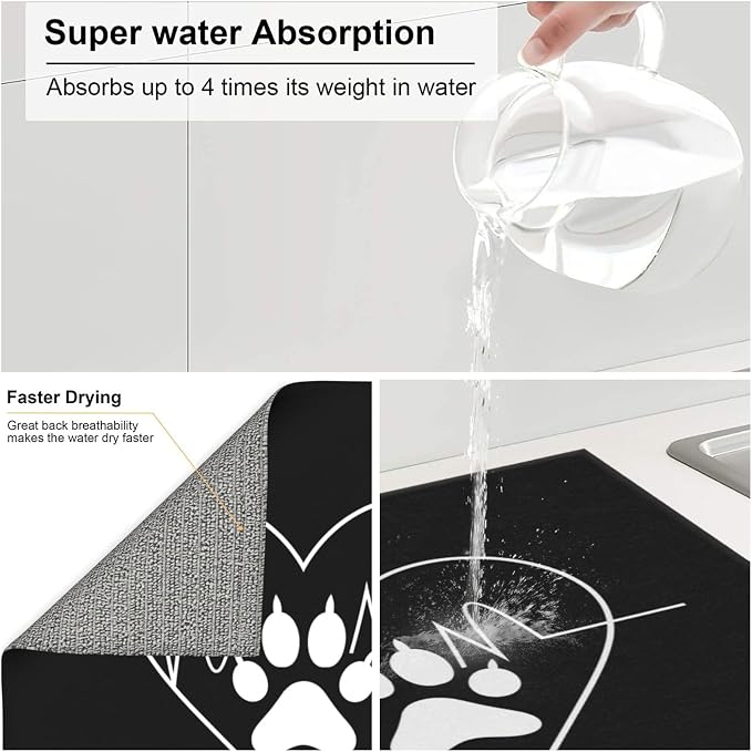 White Heart Paw Print Black