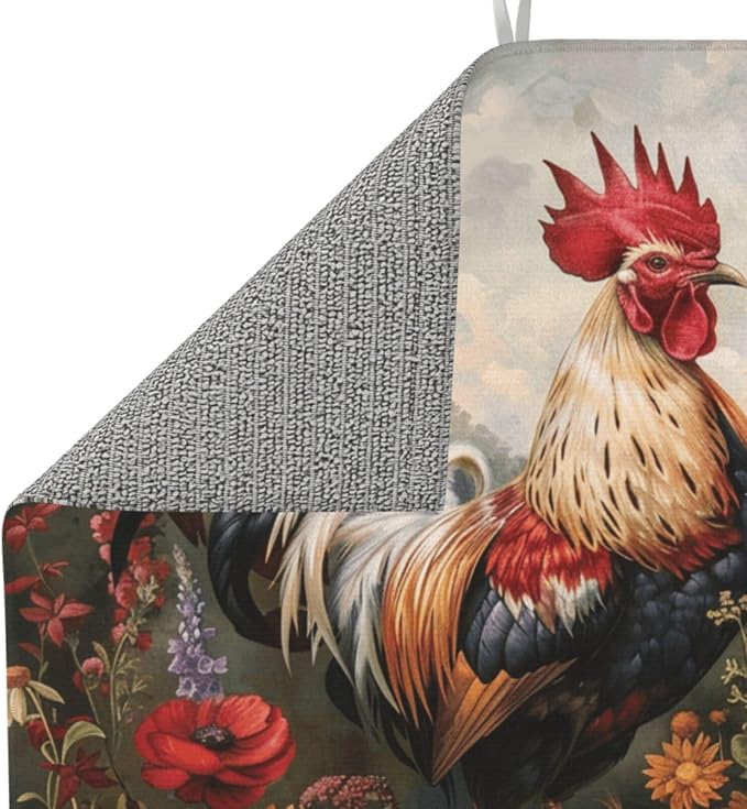 Oil Painting Rooster Flowers