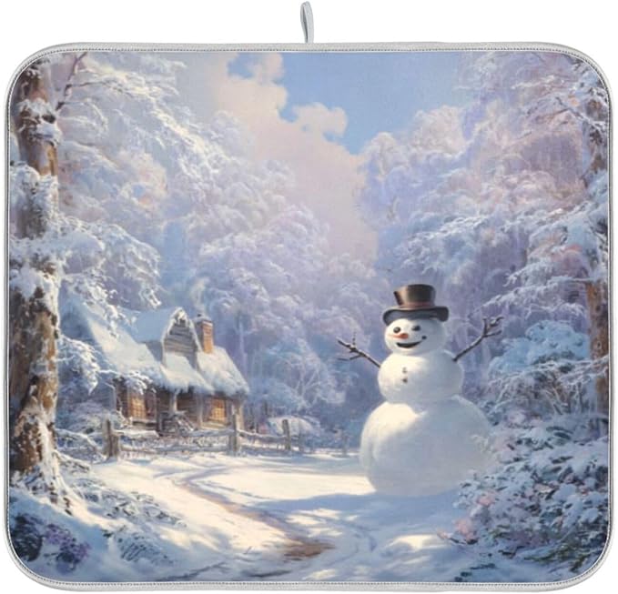 snowman stands in the snowy forest