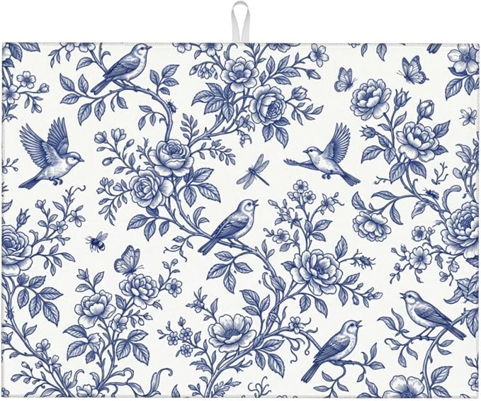 Blue White Floral Bird