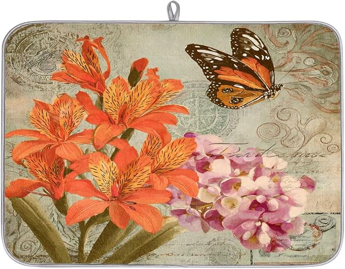 Retro Orange Pink Flower Butterfly