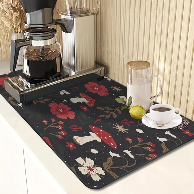 Mushroom Red Floral Black