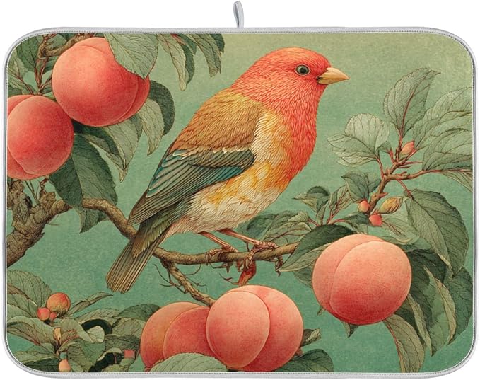 Peach Tree Birds Orange Teal