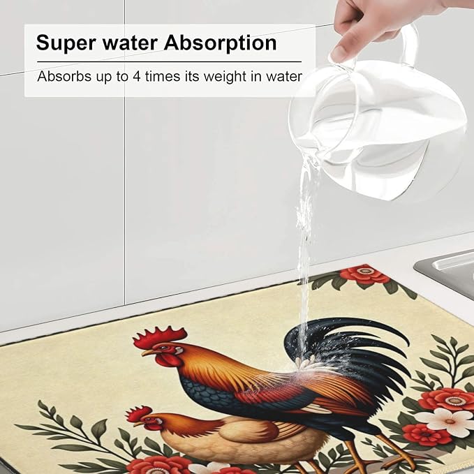 Rooster And Hen Floral