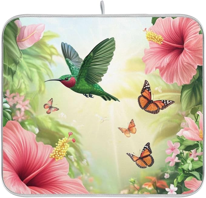 Hibiscus and Hummingbirds Green