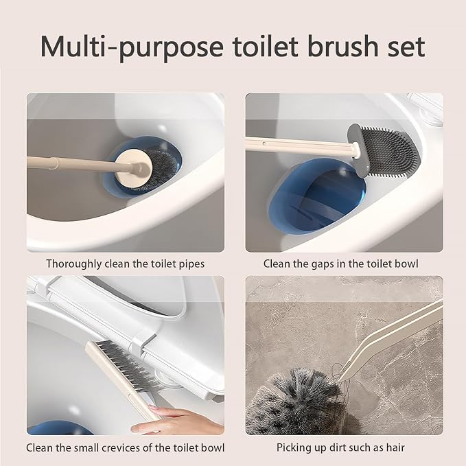 White 4 in 1 Toilet Brush and Holder Set