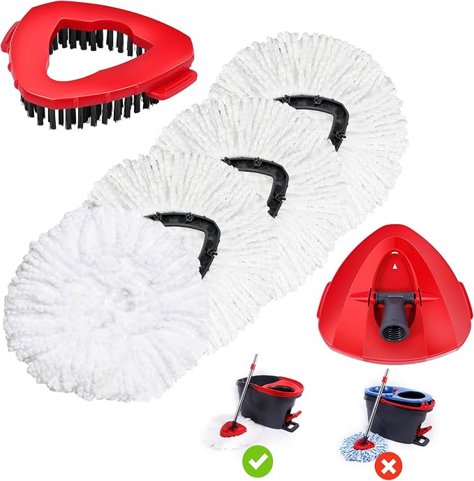 4 White Mop Heads+1 Brush+1 Base