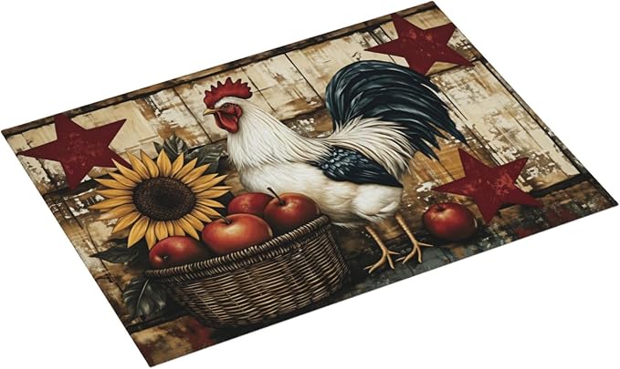 Farmhouse Rooster Sunflower Apples Basket Stars