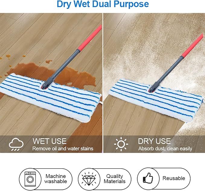 Blue & White Stripe Microfiber Mop Pads | Reusable, Machine-washable Mop Head Replacement