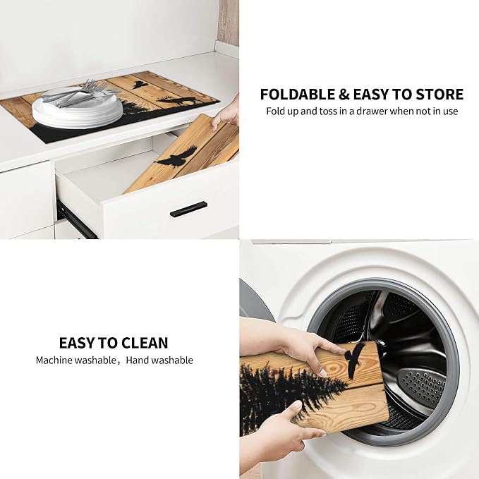 Retro Rustic Wolf Deer Forest Brown Wood