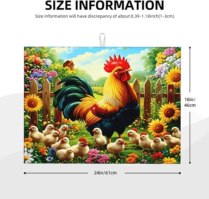 Colorful Rooster With Chicks In Flower Garden
