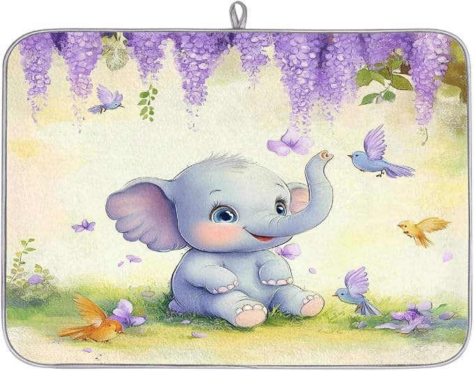 Purple Elephant With Birds Flowers