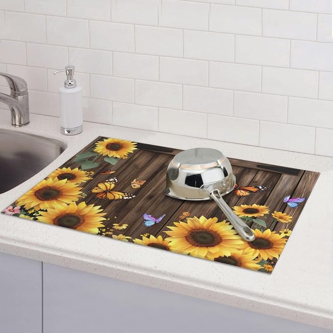 Brown Planks Sunflowers