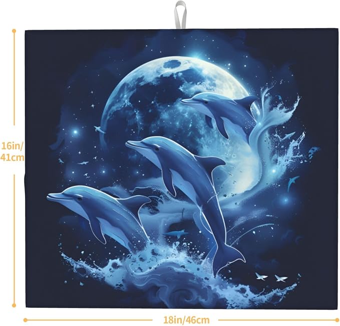 Blue Dolphin Ocean Moon Night