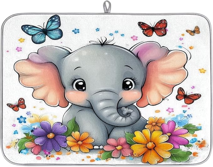 Cute Cartoon Elephant With Colorful Flowers