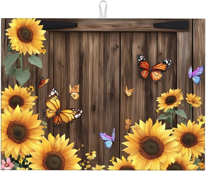 Brown Planks Sunflowers